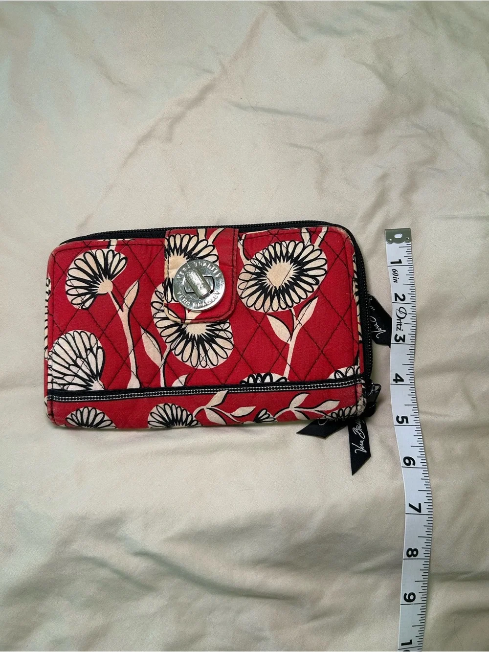 Vera Bradley Red Floral Quilted Turn-Lock Wallet with Zipper Pocket